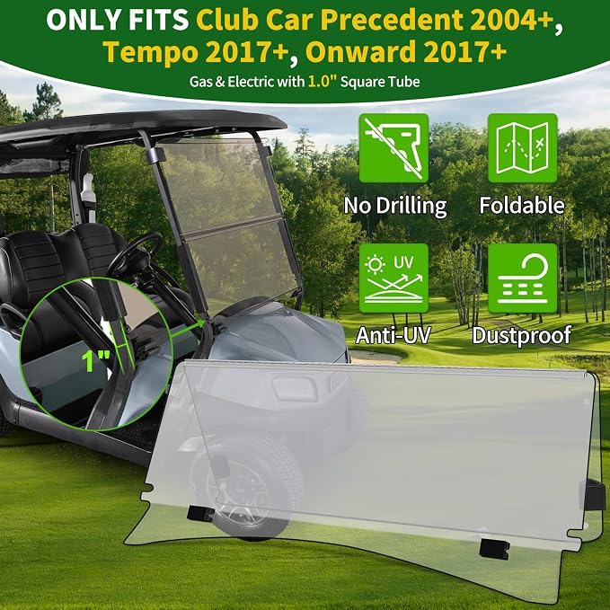 Golf Cart Foldable Windshield 3/16" Thicken Only Fits Club Car Precedent 2004+ - Image 2