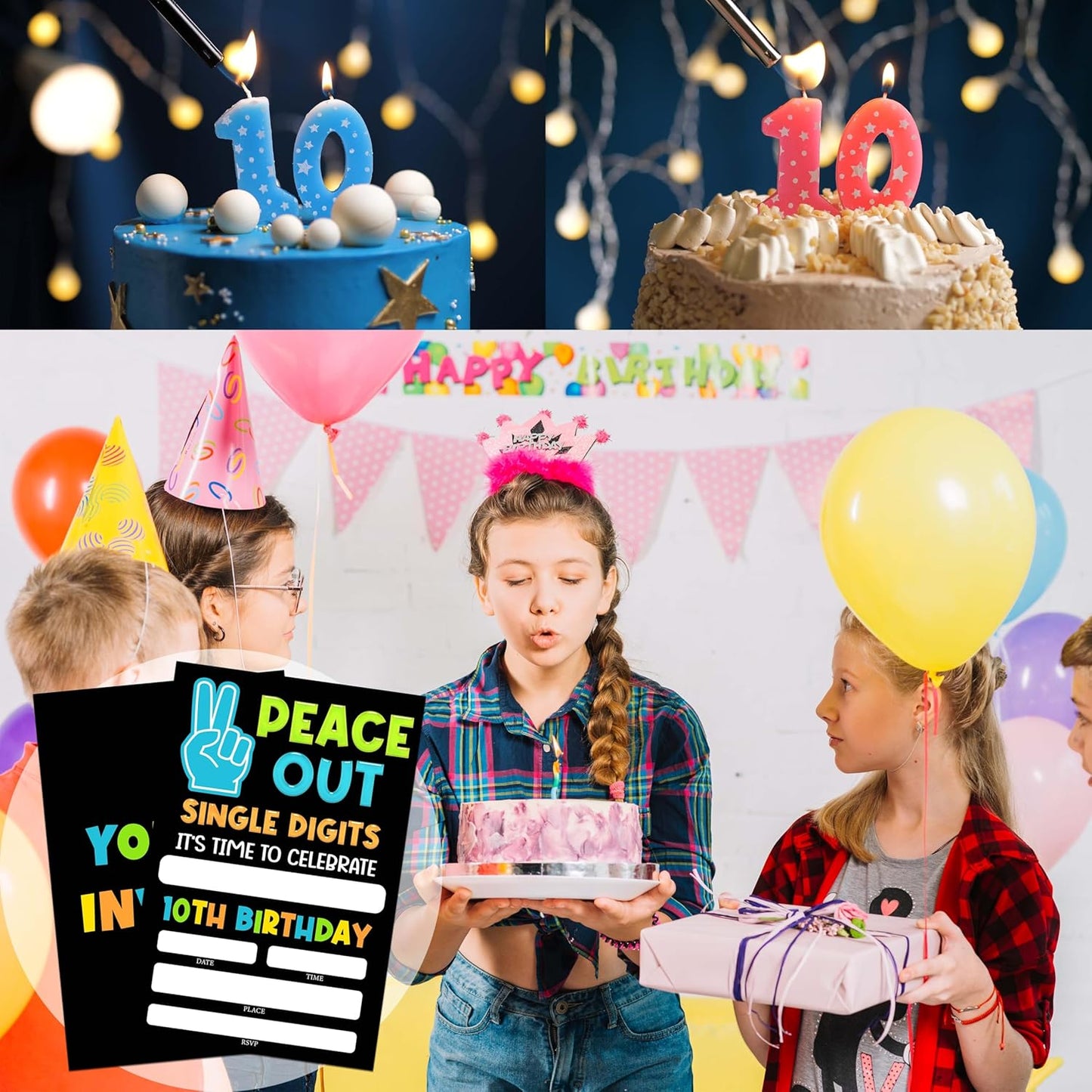 10th Birthday Invitations, 20 Invitation Cards with Envelopes, Peace Out Single Digits Invites for Party Decorations Favor Supplies - A30