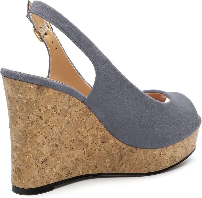 Womens Wedge Platform Sandals Peep Open Toe Slingback Buckle High Heel Dress - Image 5
