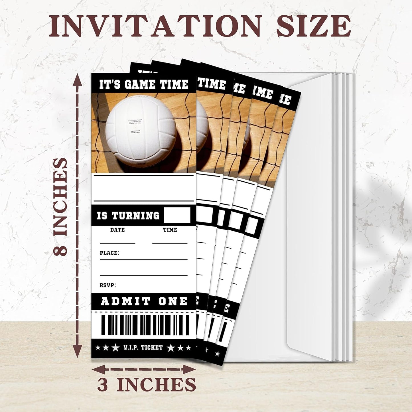 20 Volleyball Game Ticket Invite Cards-Volleyball Birthday Invitation with Envelopes for Teens kids Adults-Sports Birthday Cards-Party Favor & Supplies (3×8 inch)-A09