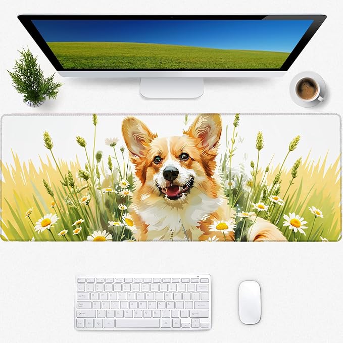 Cute Corgi Gaming Mouse Pad, Desk Mat, Non-Slip Rubber Base Cool Aesthetic by Zeleda