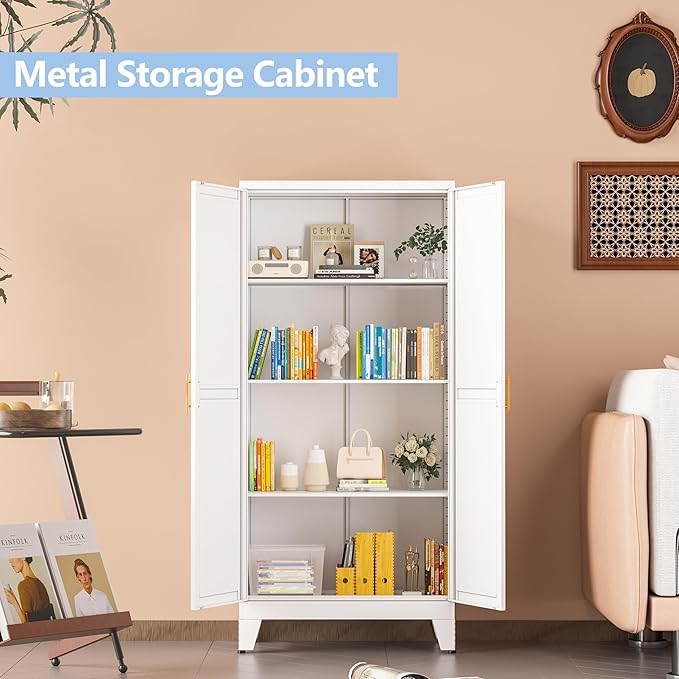 White Metal Storage Cabinet, Kitchen Pantry Storage Cabinet - Image 4