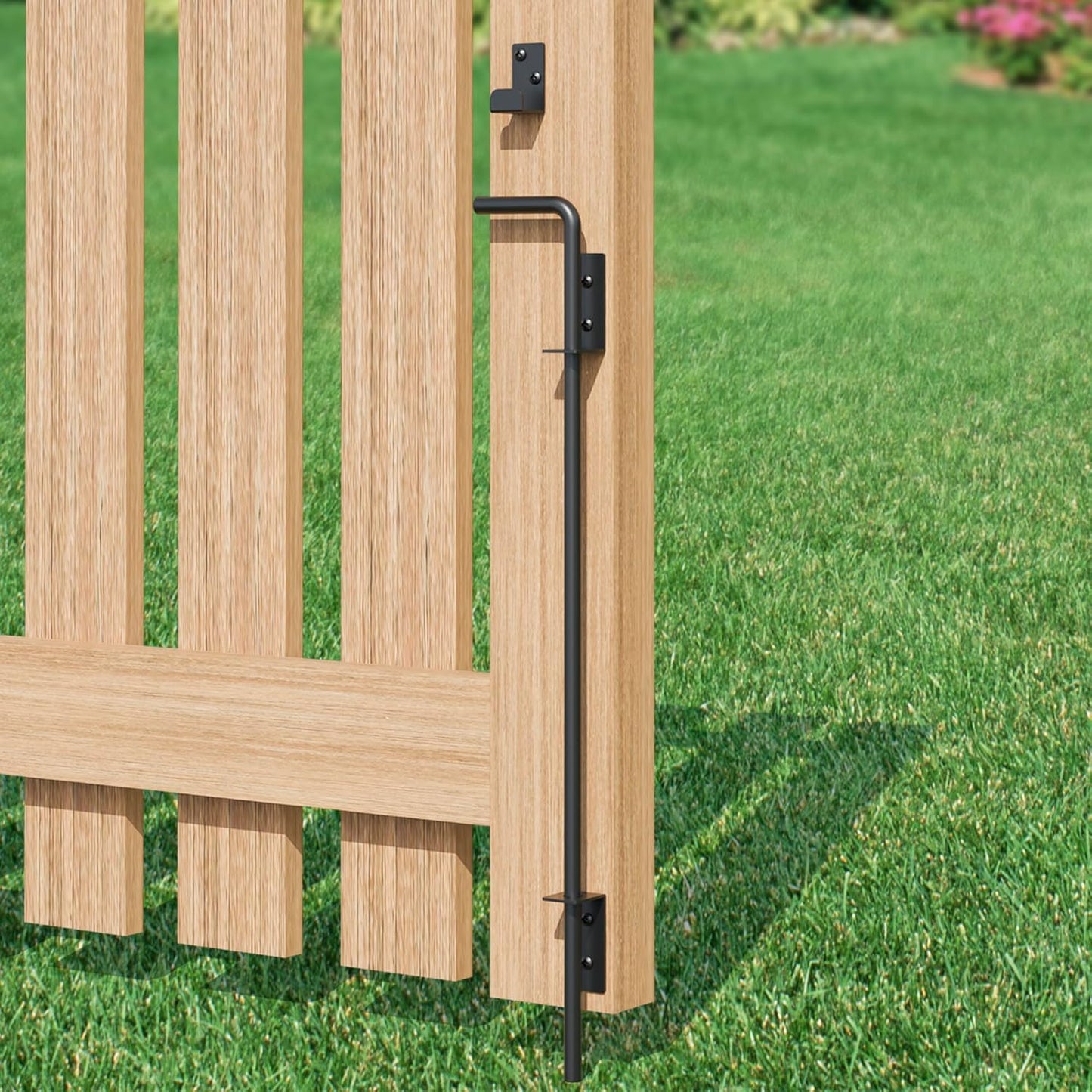 24" Heavy Duty Cane Bolt Gate Drop Rod, Extra Thick Gate Ground Latch Hardware for Wood PVC Vinyl Metal Fences Gates, Wrought Iron Doors Stopper Gate Latches, Black Finish, 1 Pack