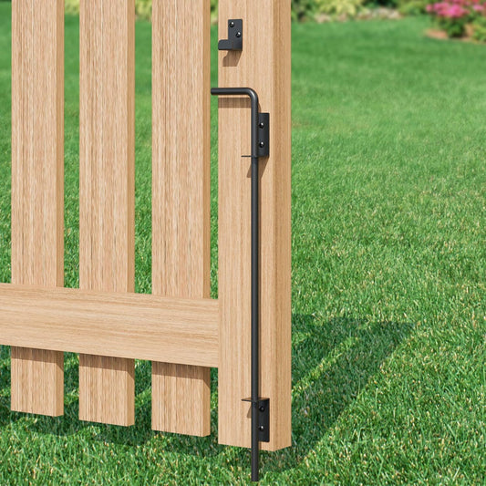 24" Heavy Duty Cane Bolt Gate Drop Rod, Extra Thick Gate Ground Latch Hardware for Wood PVC Vinyl Metal Fences Gates, Wrought Iron Doors Stopper Gate Latches, Black Finish, 1 Pack