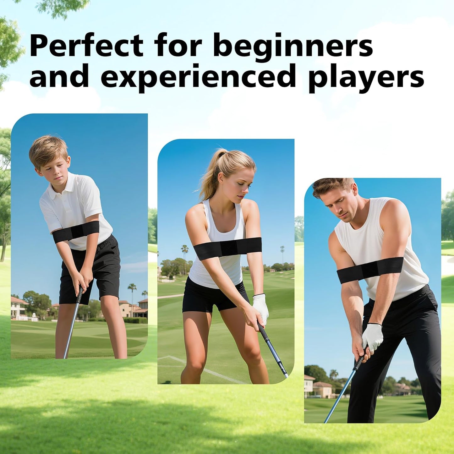 2 Pack Golf Swing Training Aid Swing Correcting Arm Band for Muscle Memory & Body Connection – Golf Trainer for Beginners, Left/Right-Handed Players (Black)