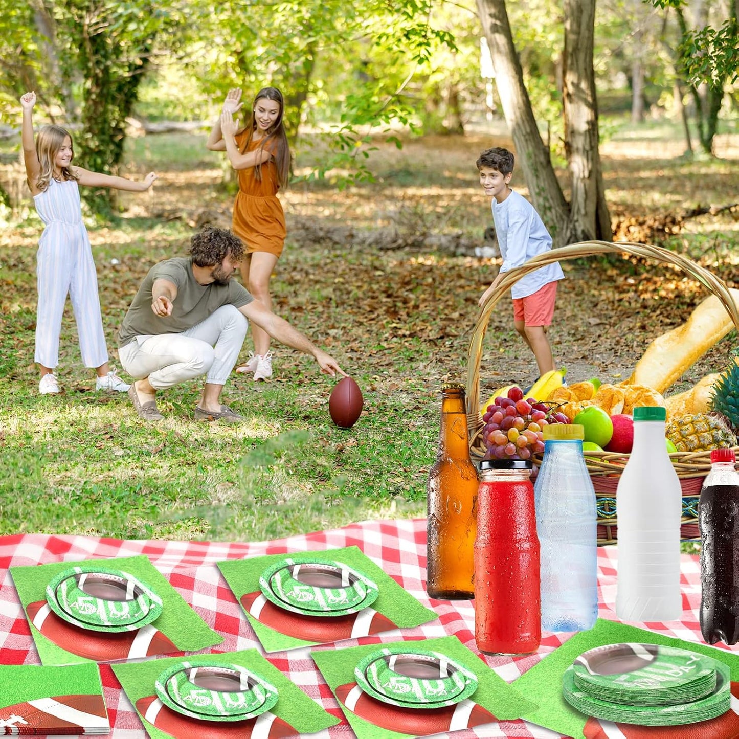 180Pcs Football Party Supplies Paper Plates and Napkins Serve 60 Disposable Tableware Set for Birthday Party Decorations Game Day Family School Holiday Sports Events