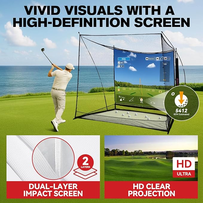 Golf Simulator Cage with Side Barriers&Impact Screen – 10x8 FT Golf Net with - Image 3