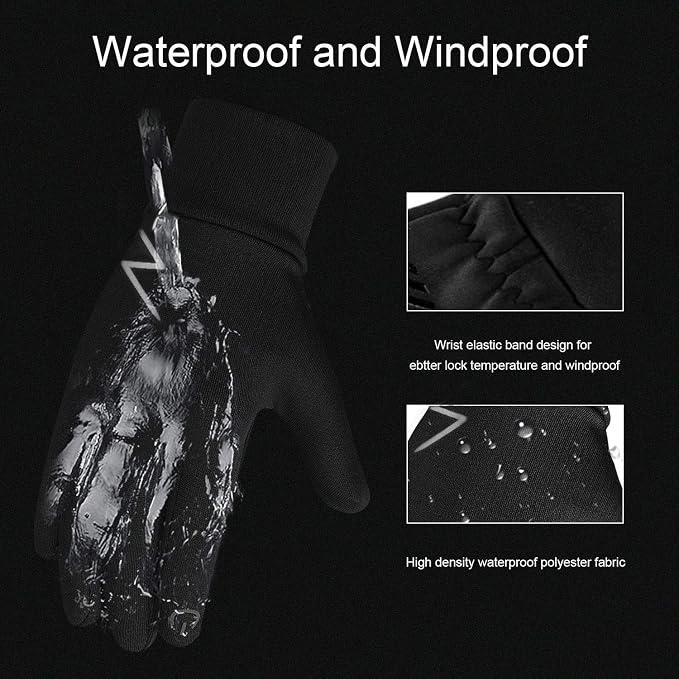 Kids Winter Gloves Back Water Repellent Touchscreen Warm Fleece Anti-Slip - Image 2