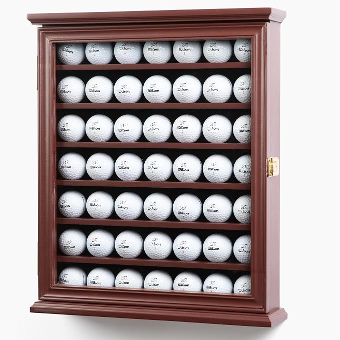 DECOMIL - Solid Wood Golf Ball Display Case Cabinet Wall Rack Holder UV by DECOMILLLC