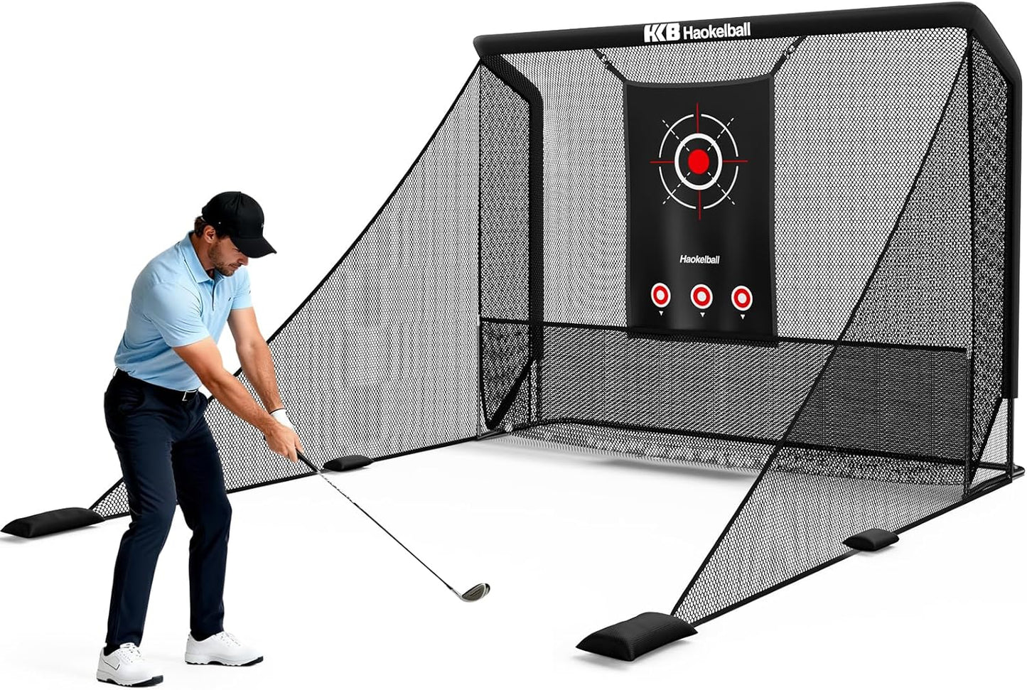 Haokelball Golf Practice Hitting Net for Driving Real Balls, Indoor Chipping Swing Training Nets with Impact Target, 10x7.5ft Heavy Duty Netting with Carry Bag for Backyard Outdoor Use