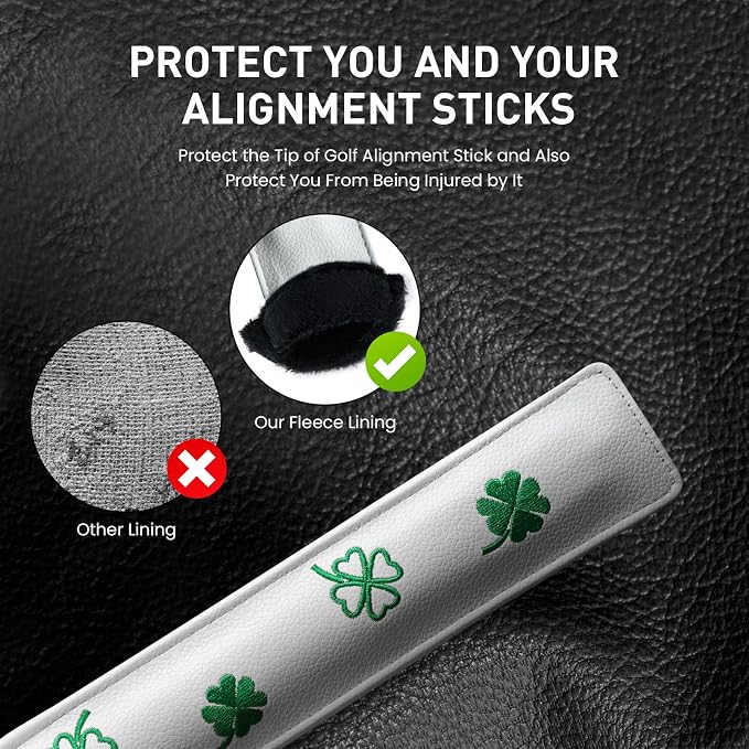 FINGER TEN Golf Alignment Stick Cover Headcover Rods Holder Case Leather 14''× - Image 5