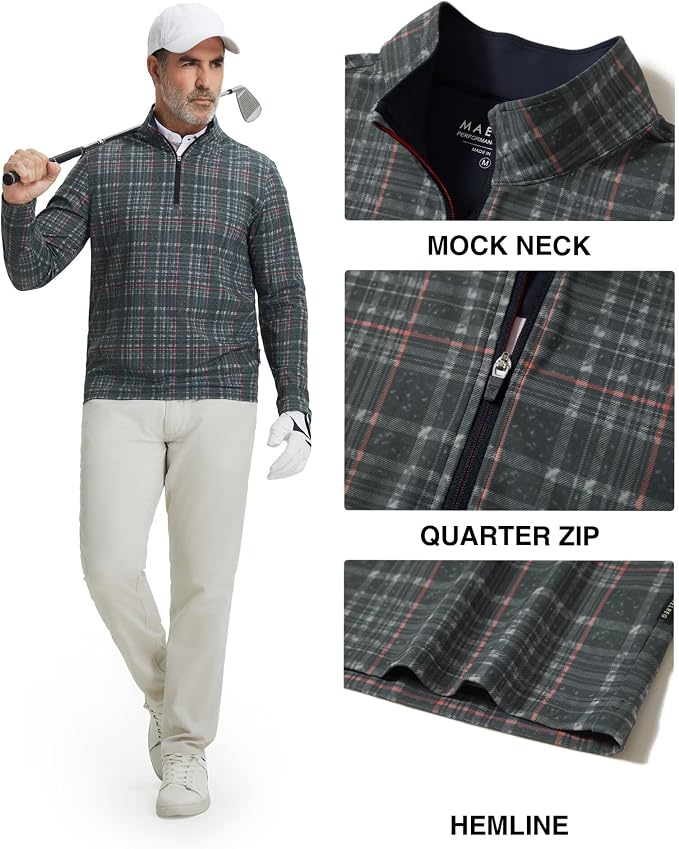 M MAELREG Quarter Zip Golf Pullover Men Dry Fit Long Sleeve Performance Wicking - Image 3