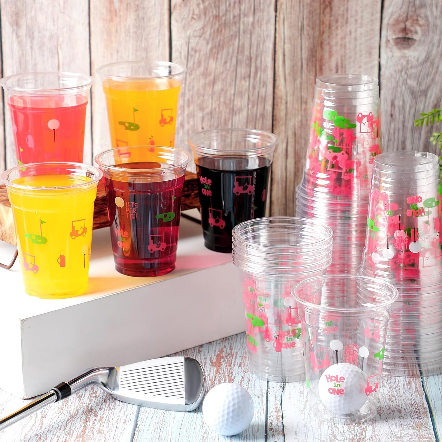 100 Pcs Masters Golf Ball Party Supplies Bulk Clear Plastic Cups 12oz Disposable Let's Par-tee for Home Sports Golf Themed Birthday Bachelor Party Supplies Favors (Pink)