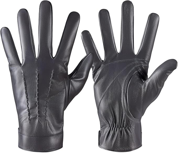 Winter Leather Gloves for Men, Touchscreen Snow Driving Gloves by QUKOPSE