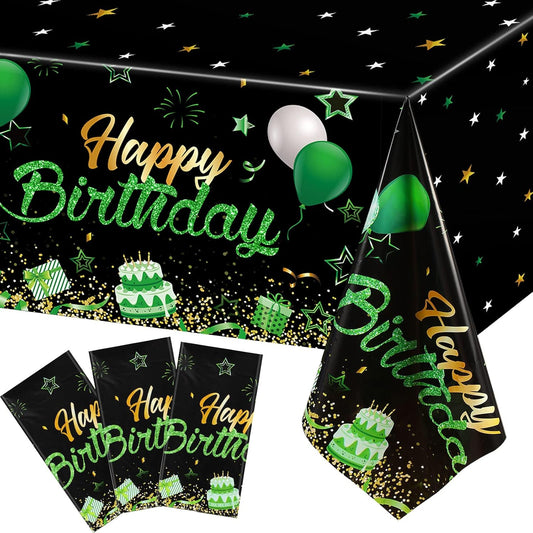 Breling 3 Pack Birthday Party Supplies Confetti Sprinkles Happy Birthday Tablecloths Starry Table Covers for Kids Adults Party Decorations, 54 x 108 Inches (Green and Black)