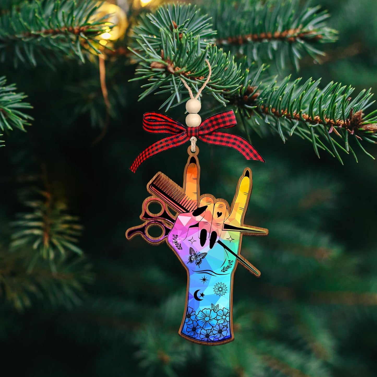 HEXMOZ Hairdresser Christmas Ornament 2025 - Gifts for Hairdressers, Hair Stylists, Female Barbers - Hair Dresser, Hairstylist, Beautician Gift for Women - Acrylic Wood Ornament