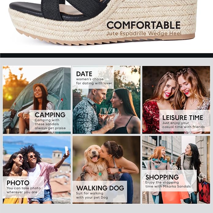 mikarka Women's Open Toe Espadrilles Wedge Sandal Slip On Elastic Ankle Strap - Image 4