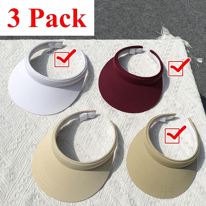 3 Pack Sports Sun Visor Hat Women Men Adjustable Clip On Visors Outdoor Golf - Image 2