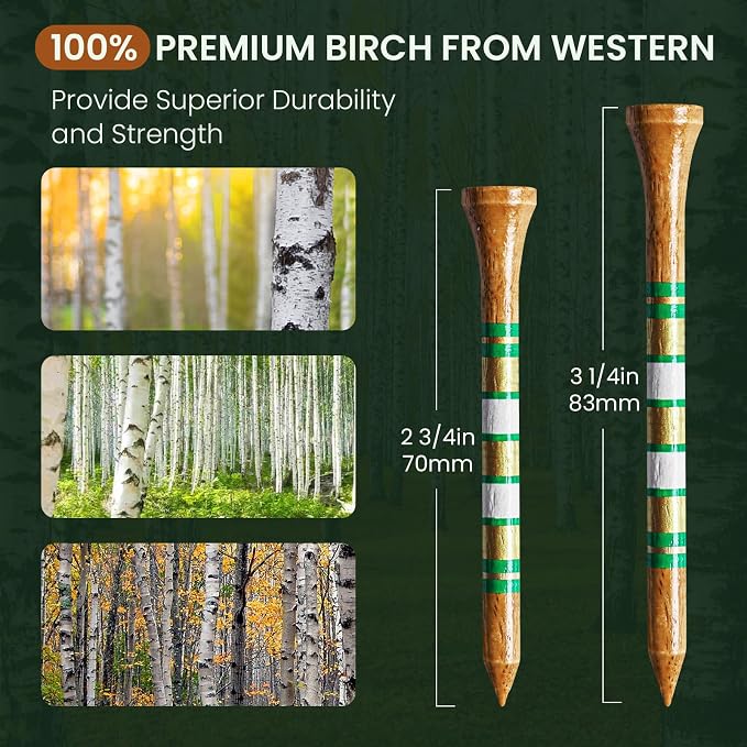 FINGER TEN Golf Tees Wood for Men Wooden Tee 1 1/2 2 3/4 3 1/4 Inch Western - Image 3