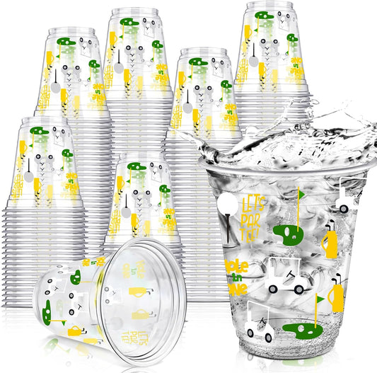 50 Pcs Masters Golf Ball Party Supplies Bulk Clear Plastic Cups 12oz Disposable Let's Par-tee for Home Sports Golf Themed Birthday Bachelor Party Supplies Favors (Yellow,Green,White)