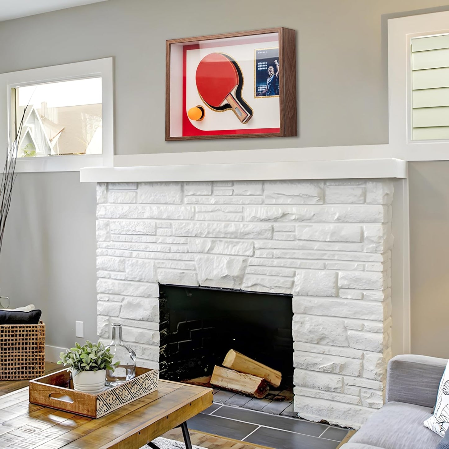 12x17 Walnut Table Tennis Racket Shadow Box Frame – Ping Pong Paddle Display Case with Photo Slot, Sports Memorabilia Display for Wall Decor & Collectors (Racket & Ball Not Included)