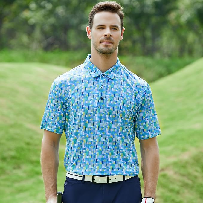 Esabel.C Golf Shirts for Men Dry Fit Performance Short Sleeve Print Moisture - Image 3