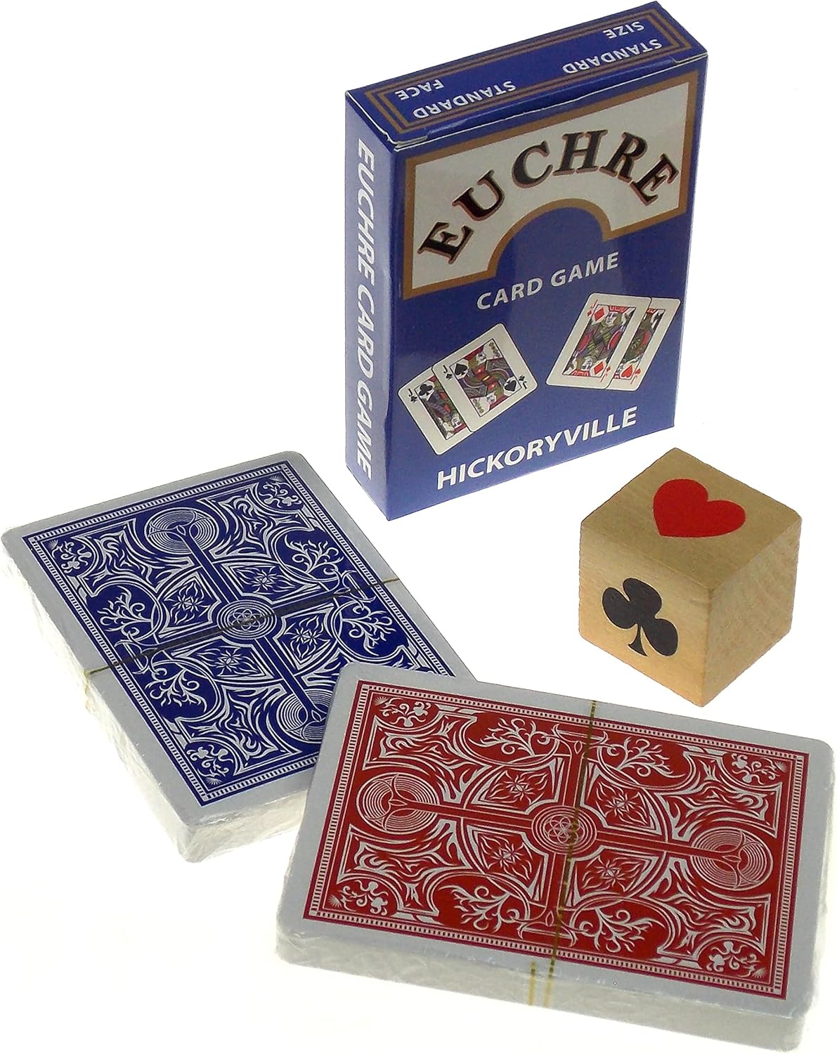 Hickoryville Euchre Playing Cards Set – 2 Decks with Suit Marker Dice – Classic Euchre Card Game Bundle