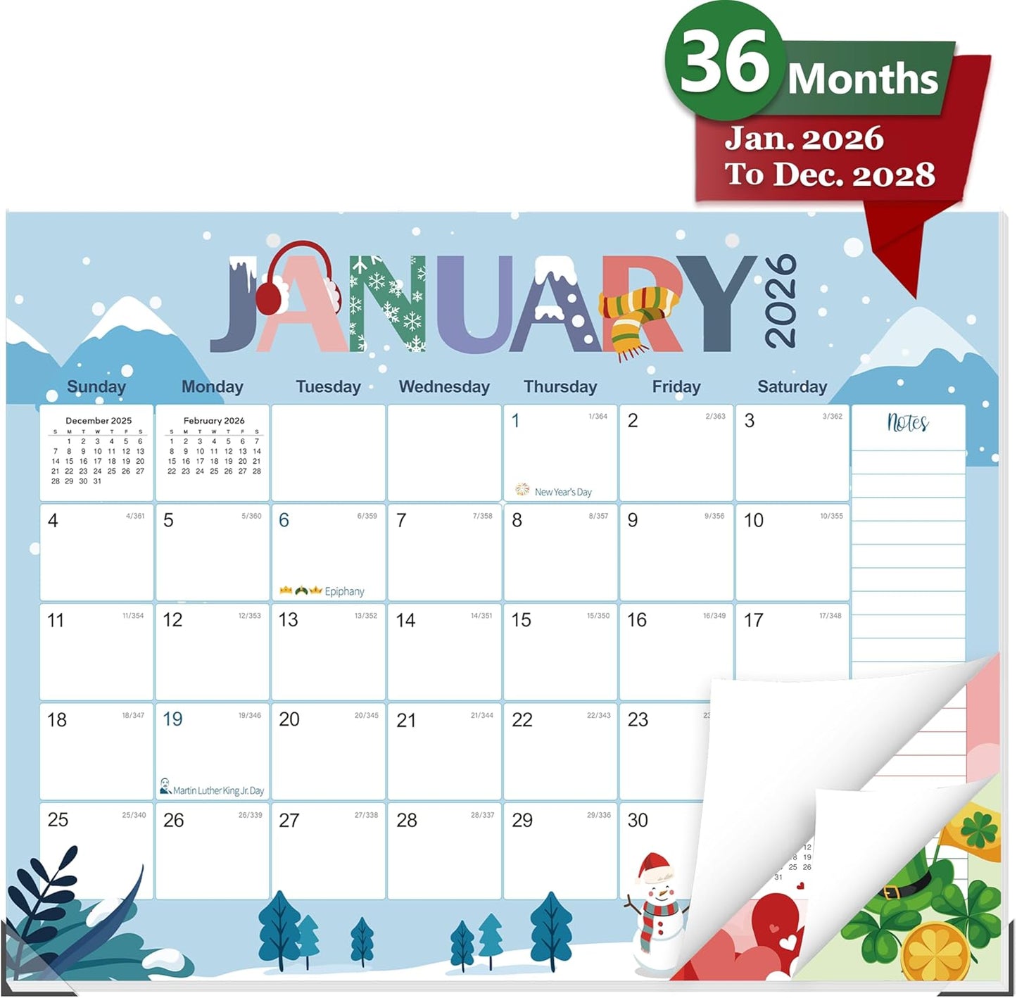 GuassLee Desk Calendar 2026-2028,36 Months 22" x 17" Large Calendar from January. 2026 to December. 2028,Desktop/Wall Monthly Planner with Julian Date and Thick Paper for Office Home School