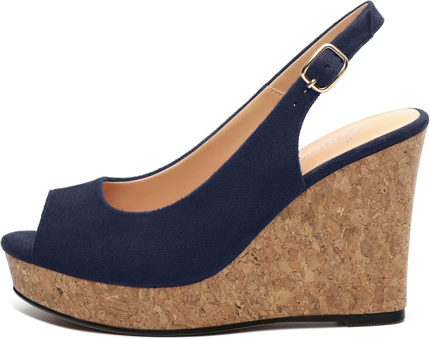 Womens Wedge Platform Sandals Peep Open Toe Slingback Buckle High Heel Dress - Image 2