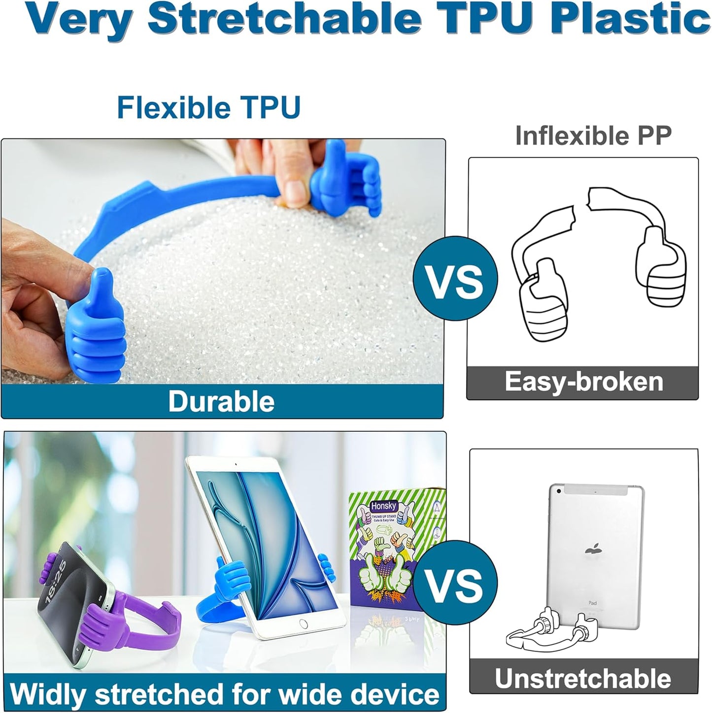 Honsky Cell Phone Stand Holder 2-Pack,Thumbs Up Lazy Phone Stand,Universal Adjustable Flexible Dock for All Phones & Tablets,Cute Stocking Stuffer Gift for Teen Girls,Black