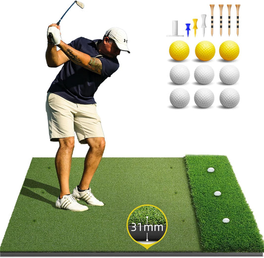 Bltend Dual Turf Golf Mat 31mm: 5x5ft/5x4ft Heavy-Duty Golf Hitting Mats Practice Outdoor/Indoor, Elite Dense Artificial Turf Matt Training Aid for Garage/Simulators/Driving Range/Backyard