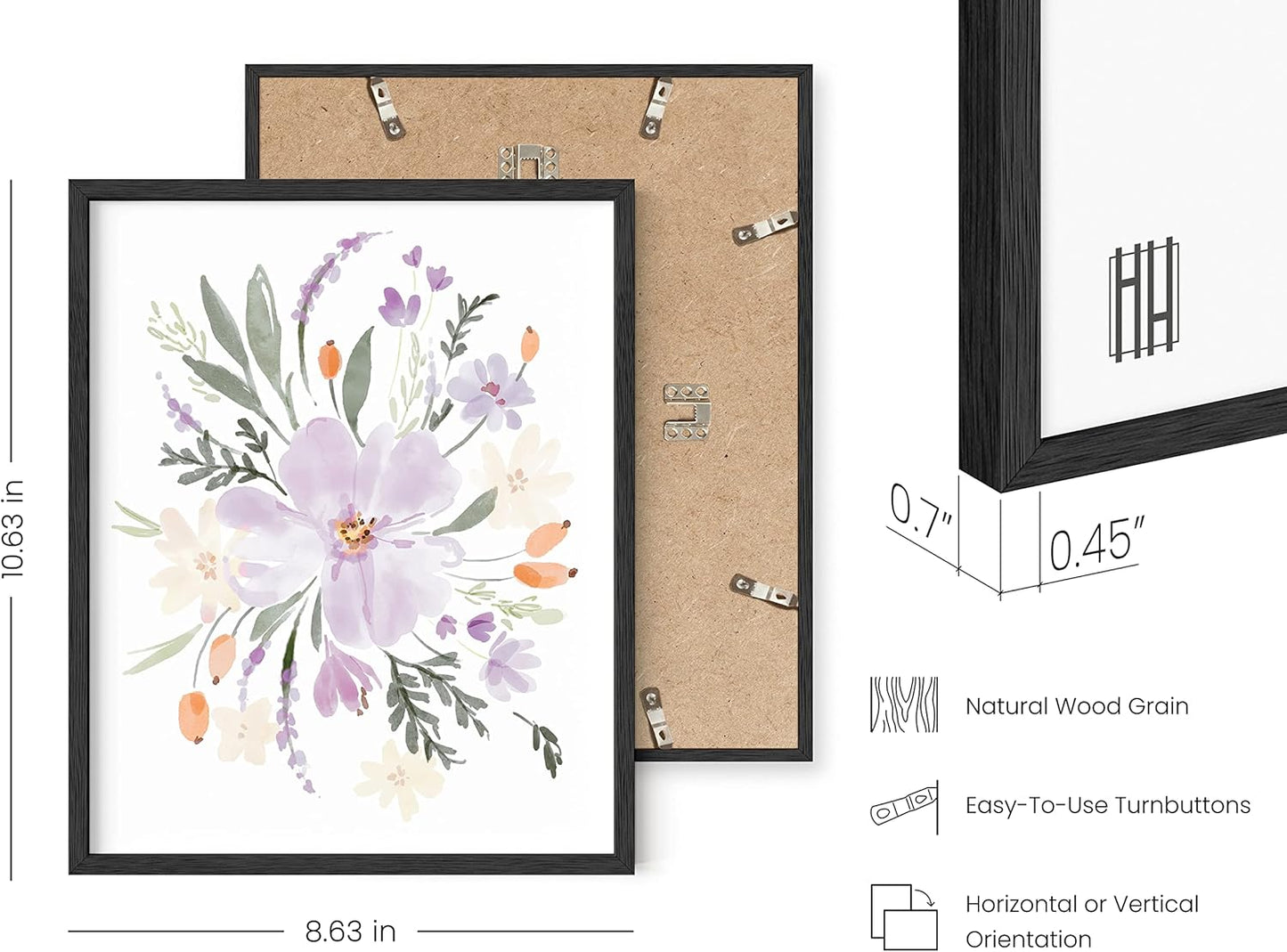 HAUS AND HUES Flower Wall Decor - Set of 4 Floral Wall Art, Framed Bouquet Pictures for Living Room, Bedroom, and Kitchen, Flower Pictures Wall Decor (Framed Black, 8x10)