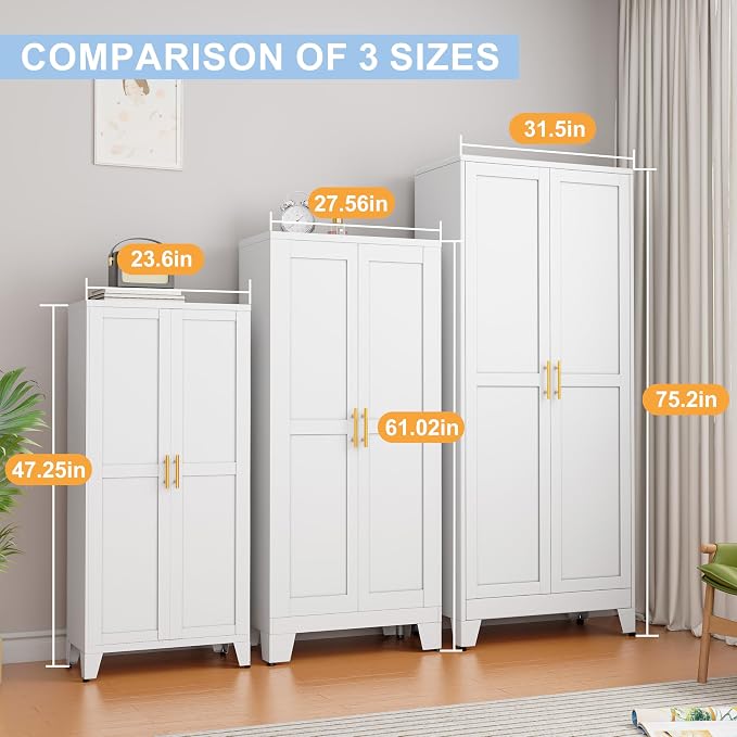 White Metal Storage Cabinet, Kitchen Pantry Storage Cabinet - Image 8