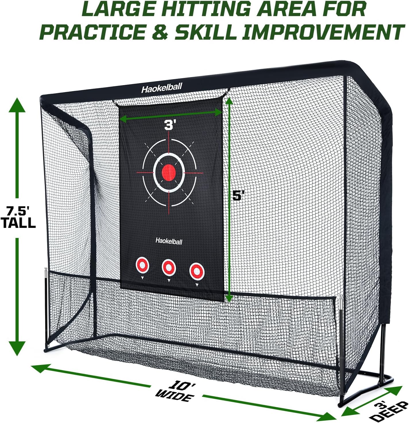 Haokelball Golf Practice Net - 10x7.5ft Hitting Net with Target Cloth for Indoor or Outdoor Use, Heavy Duty with Carry Bag