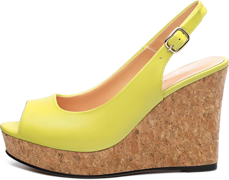 Womens Peep Toe Wedge Heels Matte Fashion Cork Slingback Pumps Platform Wedge - Image 2