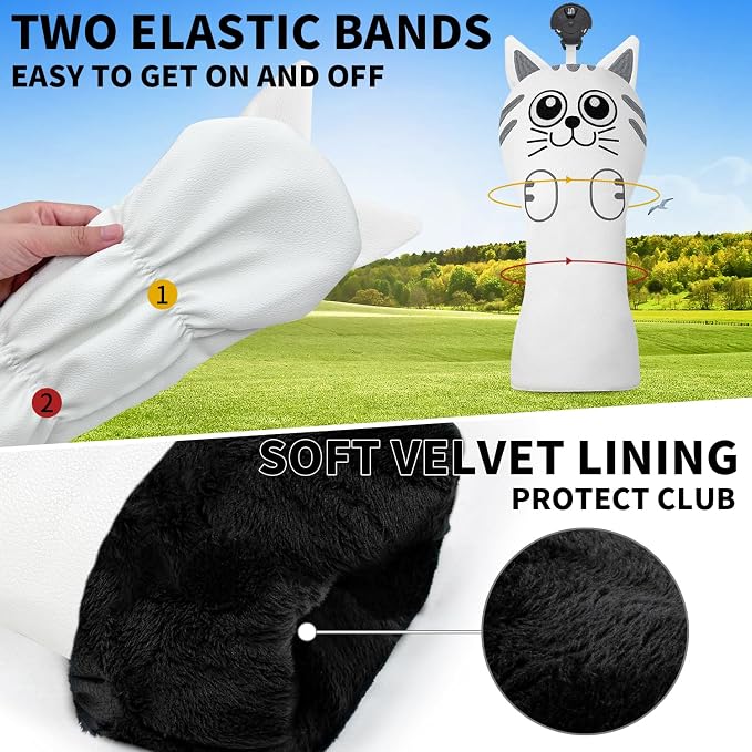 Golf Kitty Head Cover Golf Club White Leather Headcovers 1pc/4pcs Set Fits - Image 6