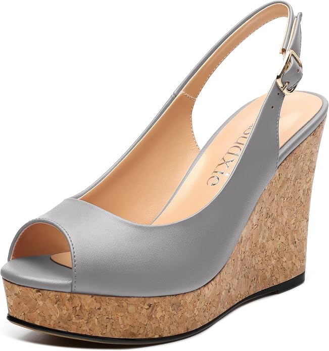 Womens Peep Toe Wedge Heels Matte Fashion Cork Slingback Pumps Platform Wedge by zasudxie