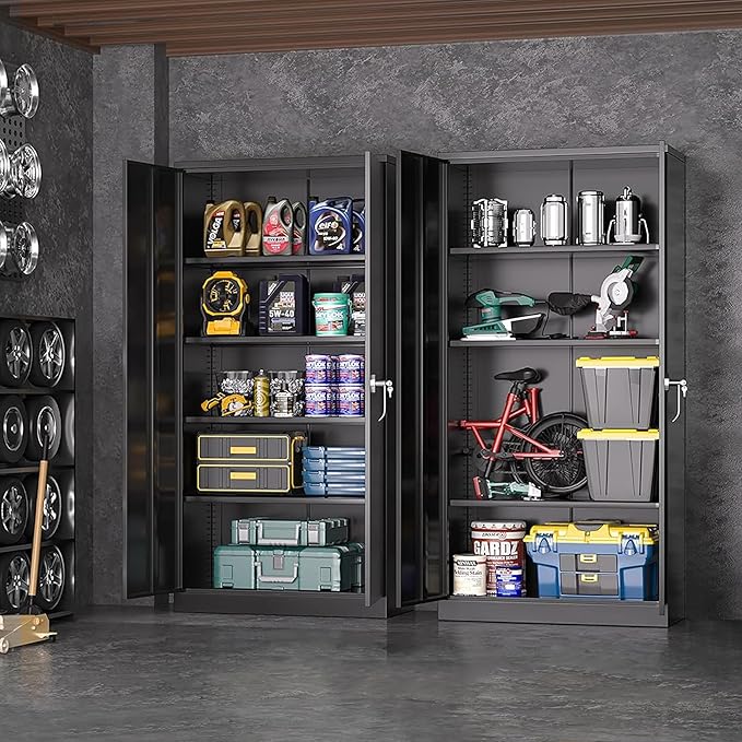 Greenvelly Metal Storage Cabinets 72” Black Garage Steel Storage Cabinet - Image 2