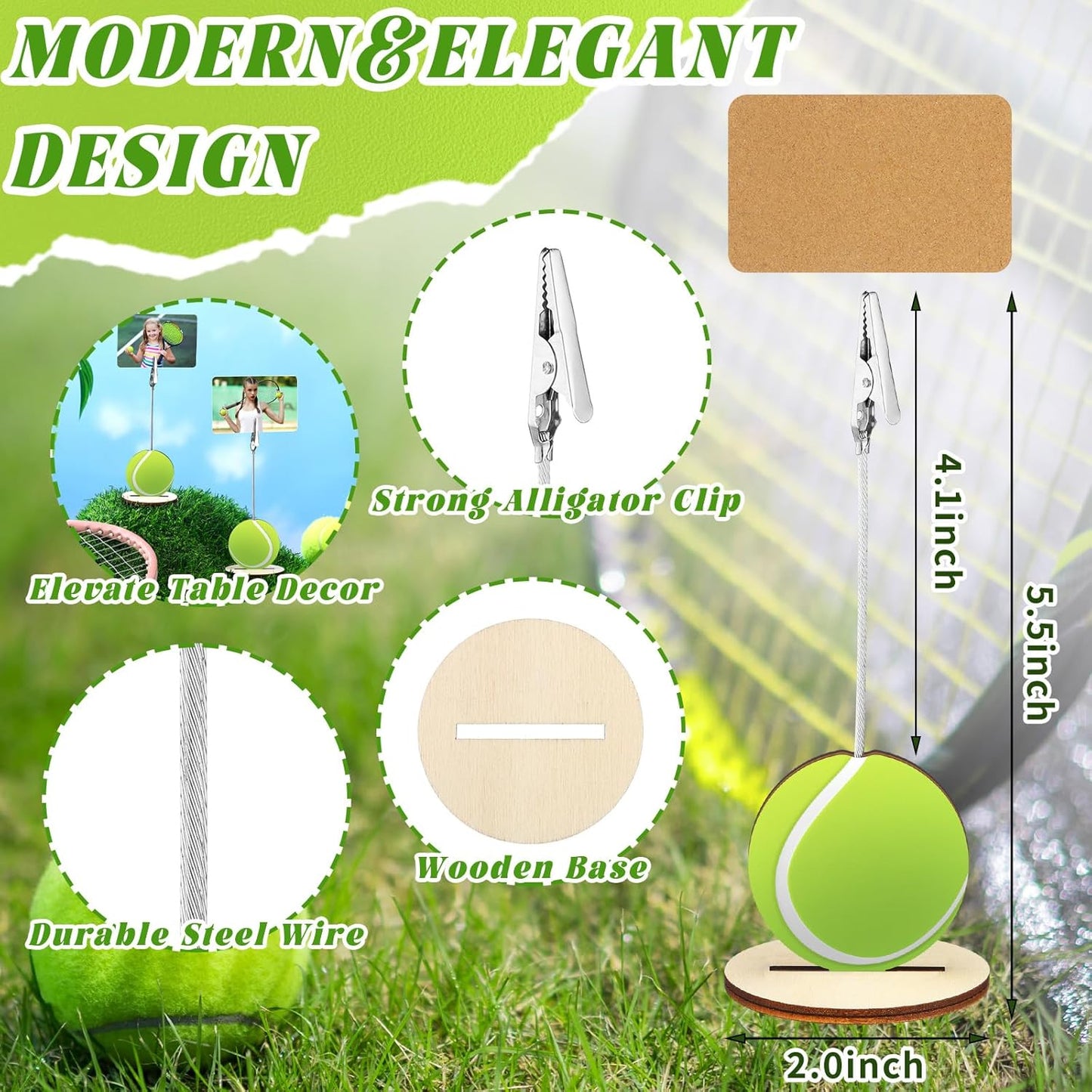 20 Pcs Base Memo Clip Holder Table Number Card Place Holders Stand Note Paper Clip Centerpieces for Table Party Favors Photo Stand Events Decoration (Tennis)