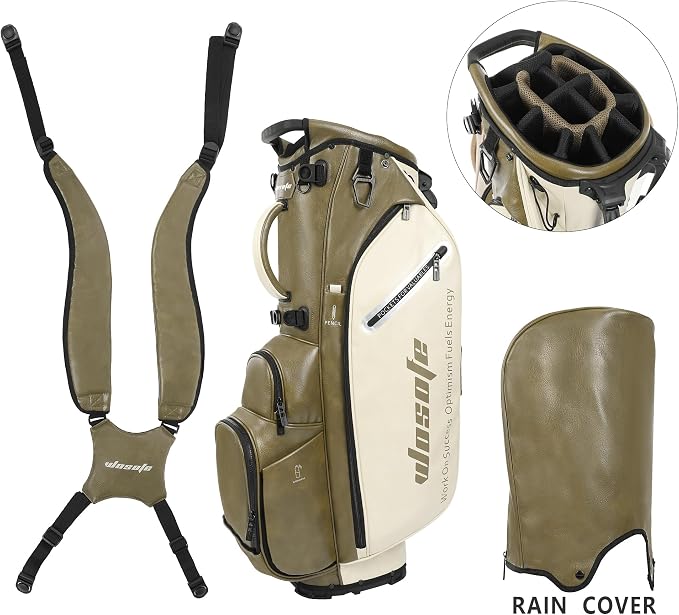 Lightweight 14-Way Golf Stand Bag, PU Leather Golf Bag Waterproof Men Women - Image 6