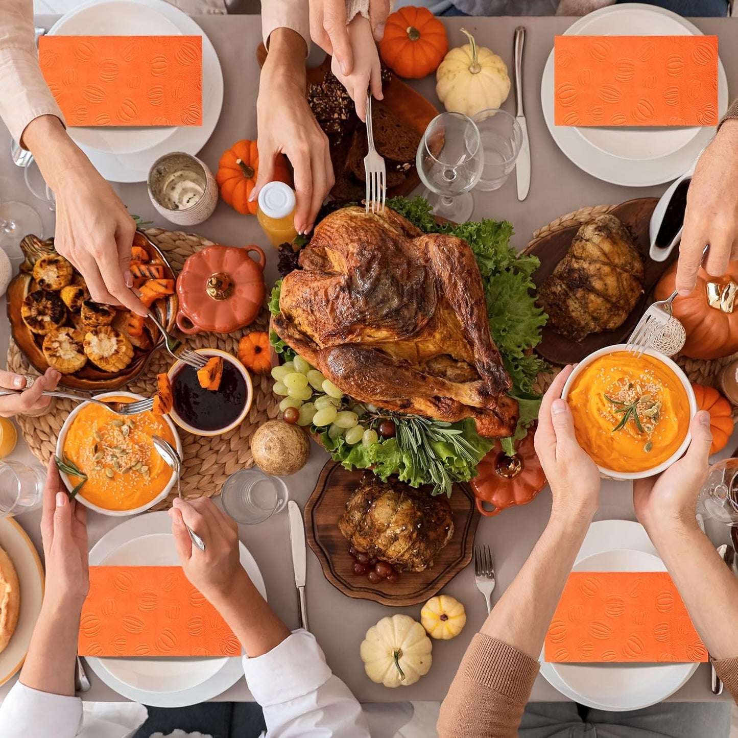 100 Pieces Thanksgiving Fall Pumpkin Napkins Disposable Paper Decorative Guest Party Napkins 7.8 x 4.3 Inch Autumn Harvest Orange Pumpkin Hand Towels for Fall Thanksgiving Dinner Party Decor