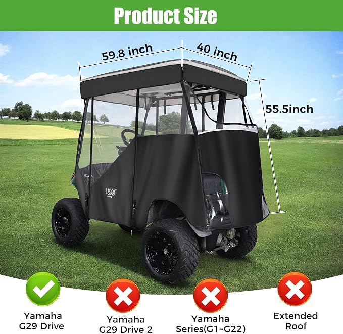 10L0L 3-Sided Track Style Golf Cart Enclosure fit 2 Passenger Yamaha G29 Drive - Image 3