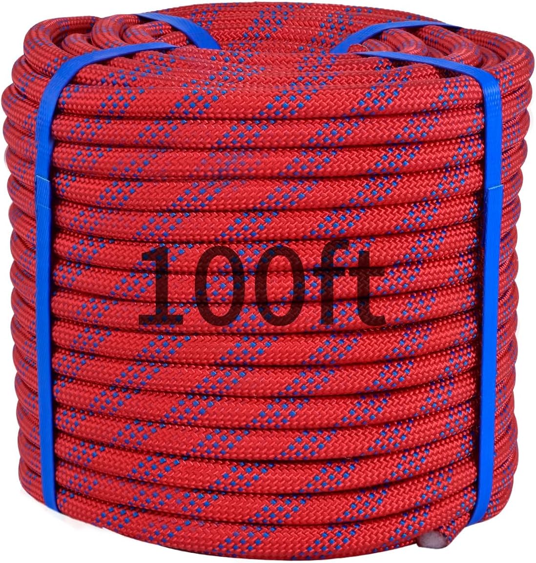 100Ft 1/2 Inch Heavy Duty Climbing Rope - for Tree Swing, Pulling, Outdoor & Gym Use (Red)