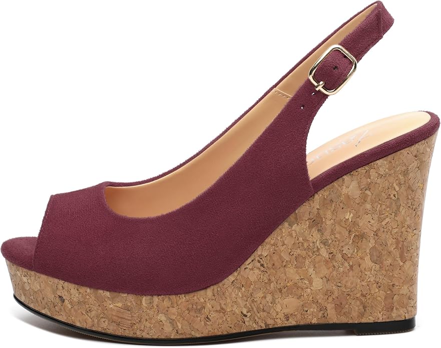Womens Wedge Platform Sandals Peep Open Toe Slingback Buckle High Heel Dress - Image 2