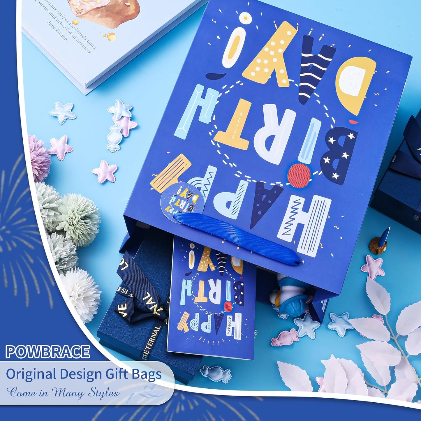 13" Blue Happy Birthday Bag with Tissue Paper and Greeting Card for Party,Happy Birthday Gift Bag for Kids, Boys, Girls, Baby Boy,Men Women,Gift Bags Medium size (1 PCS Blue, Kids Gift Bag)