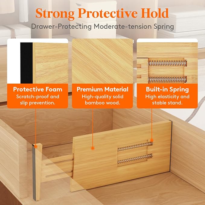 Lifewit 8 Pack 6" Deep Bamboo Drawer Dividers, 13-16.5" Expandable Drawer - Image 3