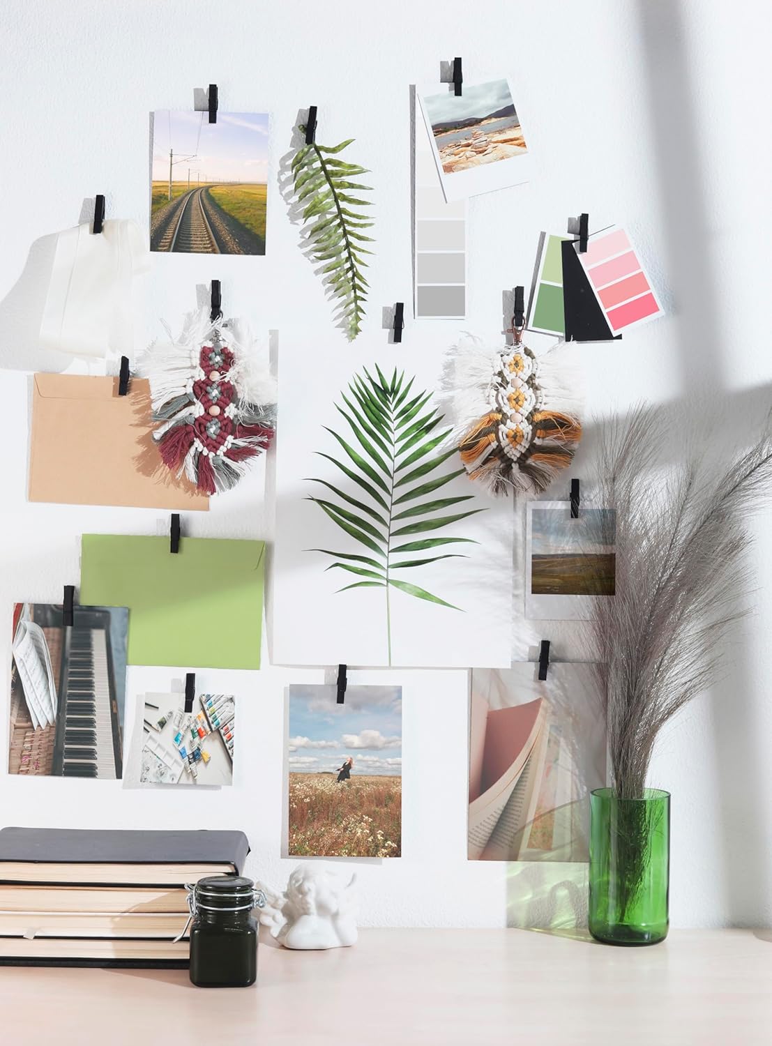 20 Pack Mini Self Adhesive Clips for Pictures - Black Wood Clip Photo Holders for Wall, Poster Hanger, Photo Cards Hanging Display Board & Picture Boards, Artwork Photos Holders Card Room Decor