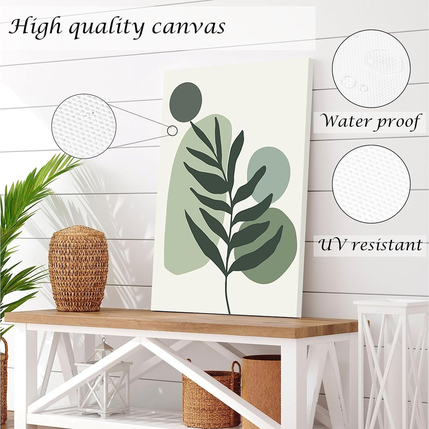 Induslyfe Large Framed Boho Canvas Wall Art Set of 3, Mid Century Modern room Decor, Minimalist Sage Green Botanical Boho Bathroom wall art 18x24 Abstract Geometric Canvas Prints Ready To Hang Bedroom