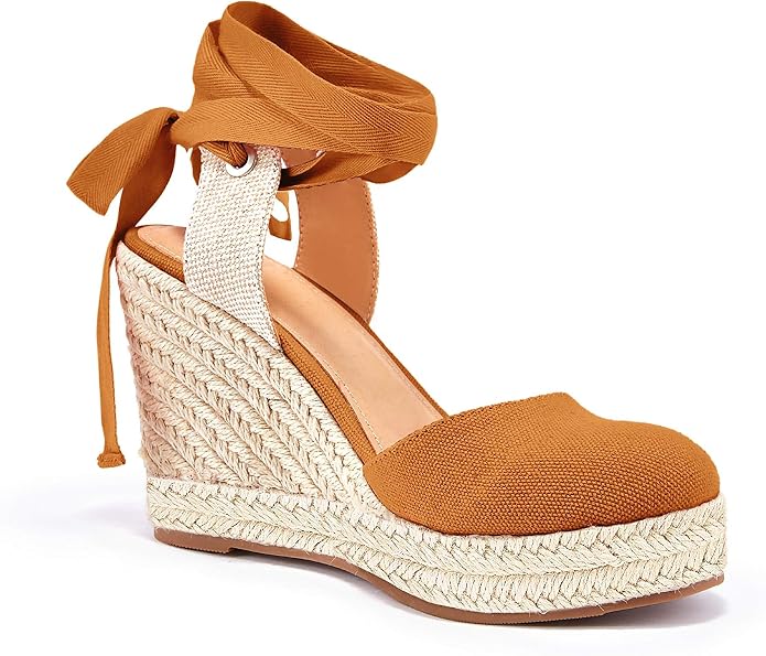 FISACE Womens Summer Espadrille Heel Platform Wedge Sandals Ankle Buckle Strap - Image 3