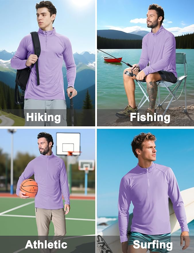 CRYSULLY Men's Long Sleeve 1/4 Zip Shirts Sun Protection Pullover UPF 50+ Rash - Image 2